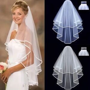Classic Bridal Wedding Ivory Veil with Ribbon Edge and Hair Comb